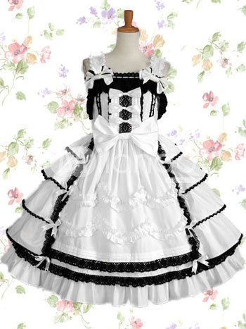 Bandage Dress on Black And White Sleeveless Bandage Cotton Gothic Lolita Dress