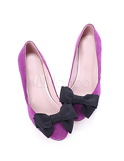 Women Fashion Shoes on Classic Purple Sheepskin Bow Wedge Womens Fashion Shoes   Milanoo Com