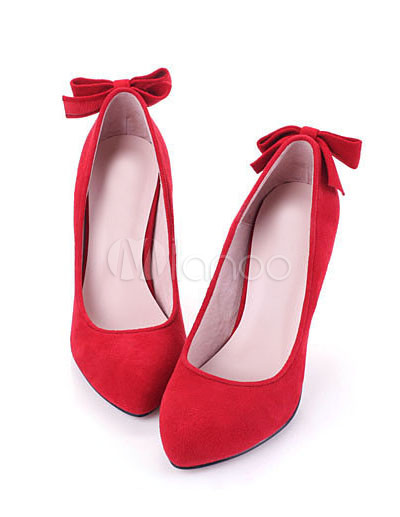 Women Fashion Shoes on Red Patent Leather Bow High Heel Womens Fashion Shoes   Milanoo Com