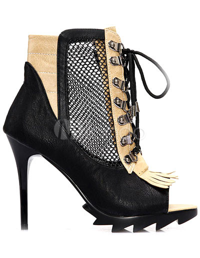 Fashion Womens High Heel Shoes on 10 03 High Heel Lace Tie Peep Toe Pu Lace Fashion Kurze Stiefel