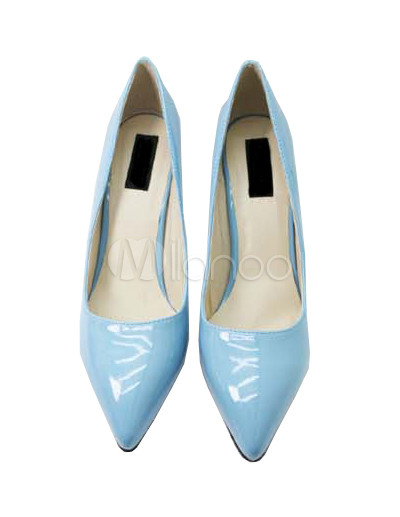 Blue High Heel Shoes on Blue Patent Leather 3 1 5   High Heel Pointed Toe Womens Fashion Shoes