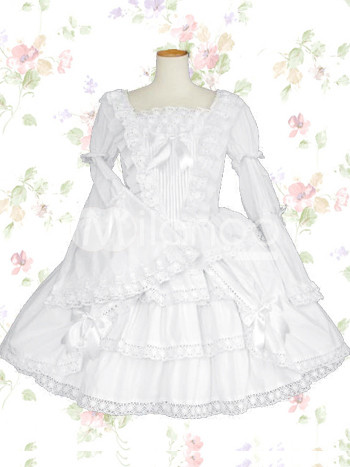 White Ruffle Lace Cotton Gothic Lolita Dress