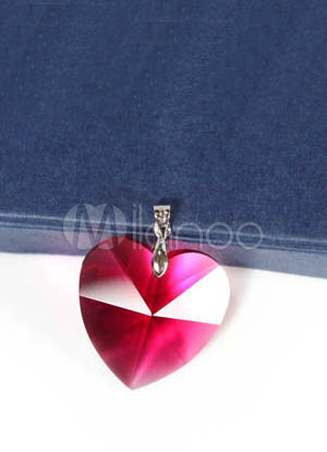 Beautiful Ruby Red Heart 925 Silver Swarovski Crystal Necklace for Women