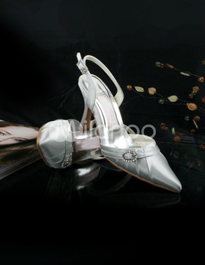 silver satin high heels