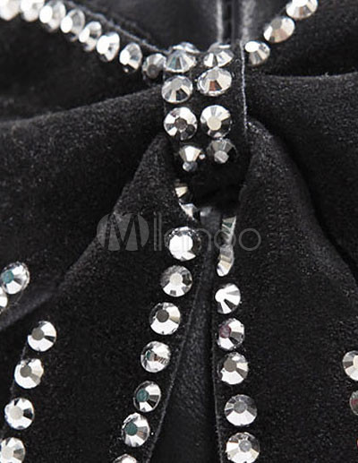 Crystal High Heel Shoes on Black Buckskin 3 9 10 High Heel Bow Rhinestone Fashion Sandals Shoes