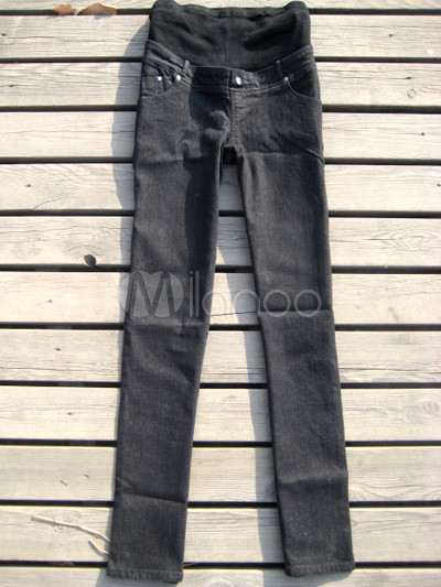 Black Cotton Elastic Fabric Maternity Pants