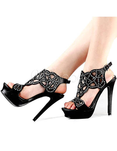 Black Evening Shoes  Women on Platform Hollow Out Pu Fashion Prom Shoes   Milanoo Com
