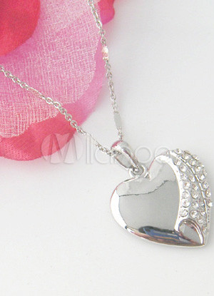 Fashion White Heart Alloy Zircon Necklace For Women