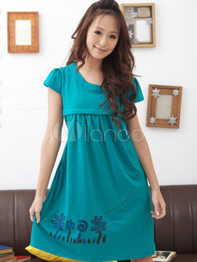 Maternity Clothing Sale on Green 100  Cotton Short Sleeves Maternity Skirt   Milanoo Com