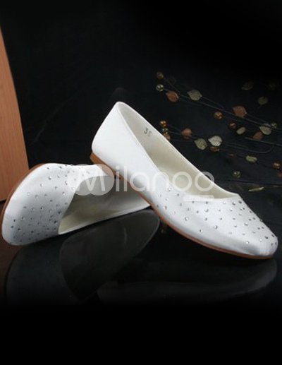 Lovely Ivory Satin Rhinestone Flat Wedding Shoes 3799 Store Milanoo