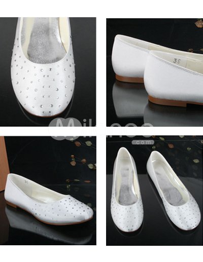 Wedding Flats on Lovely Ivory Satin Rhinestone Flat Wedding Shoes   Milanoo Com