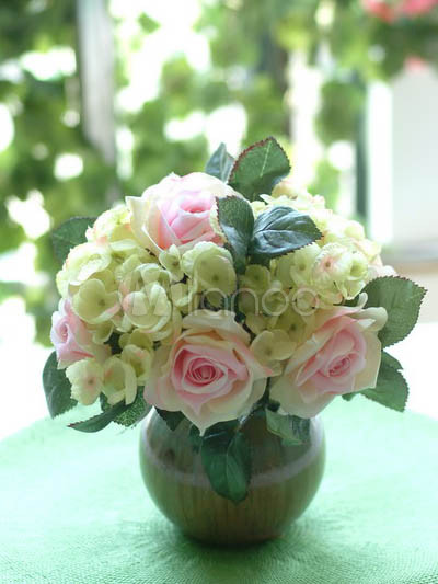 Lovely Pink Yellow Silk Cloth Roses Hydrangea Silk Flower Sets