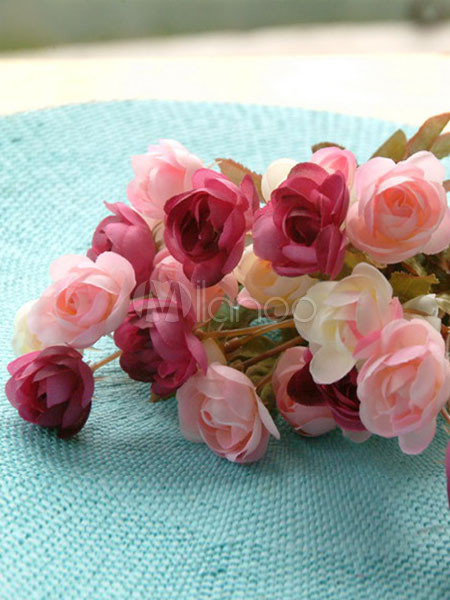 Pink Beige Cloth Roses 33cm Wedding Flower Arrangement