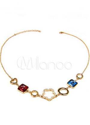 Quality Blue Red Rhinestone Silver Alloy Swarovski Crystal Necklace For Women