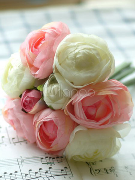 Romantic White And Pink Silk Cloth Flower Bridal Bouquet