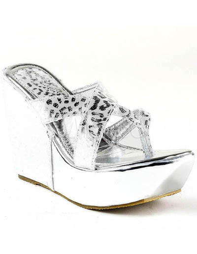 Silver PU 4'' High Heel Fashion Flip Flop - Milanoo