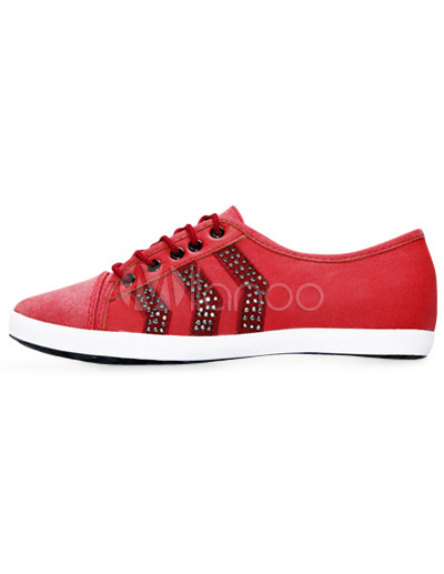 Lace Flat Shoes on Sporty Red Lace Tie Flat Pu Fashion Shoes For Woman   Milanoo Com