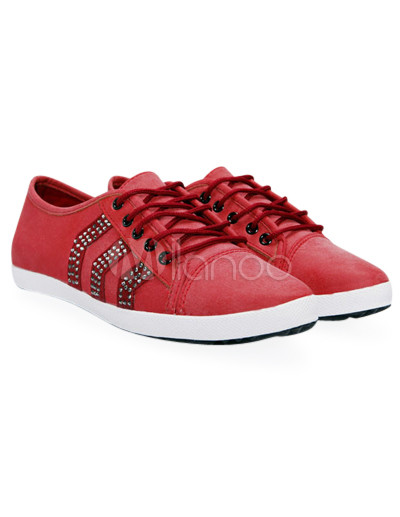 Lace Flat Shoes on Sporty Red Lace Tie Flat Pu Fashion Shoes For Woman   Milanoo Com