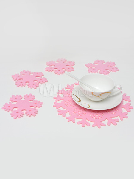 Sweet 10*10 cm Pink Snowflake Non-woven Fabrics Table Mat