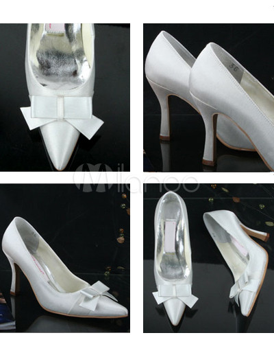 Vintage Ivory Satin Bow 3 1 2'' High Heel Wedding Shoes