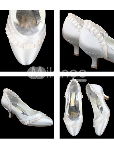 Wedding Shoes  Heel on Ivory Satin Pleated 2 1 5   High Heel Wedding Shoes   Milanoo Com