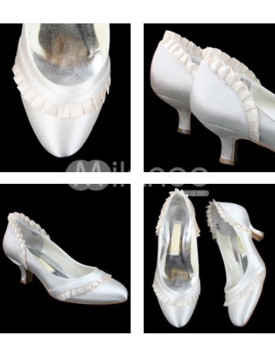 Wedding Shoes Heel on Ivory Satin Pleated 2 1 5 High Heel Wedding Shoes Milanoo Com
