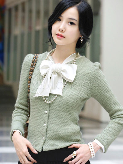 Large Size Womenclothing on White Chiffon Bow Long Sleeves Womens Fashion Shirt   Milanoo Com