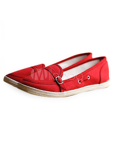 Flat Shoe on Hermoso Rojas Lienzo Plano Zapatos Para Mujer Milanoo Com