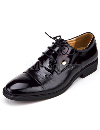 Mens Dress Shoes Style on Cool Black Cowhide And Pigskin Lace Up Mens Dress Shoes   Milanoo Com