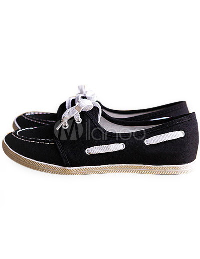 Flat Shoes Fashion on Fashion Attractive Black Round Toe Canvas Flat Shoes   Milanoo Com