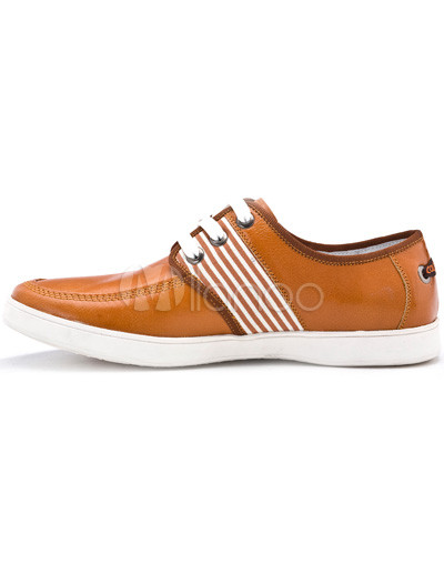 Mens Fashion Shoes on Fashion Khaki Lace Up Cowhide And Pigskin Mens Casual Shoes Milanoo