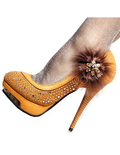 Fashion Womens Rhinestone Flower Satin High Heel Sandals on Fashion Attractive Light Tan Pu Rhinestone 4 3 4   High Heel Shoes