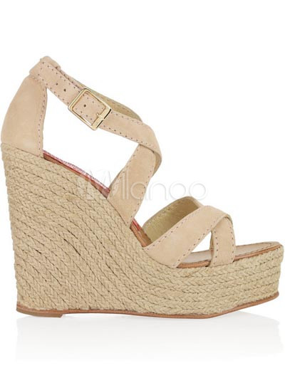 Modern Apricot 5 1/10'' High Heel 1 1/5'' Platform Sheepskin Suede Fashion Sandals