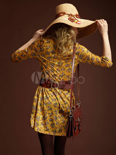 Yellow Dress Shoes  Women on Popular Yellow Cotton Half Sleeves Dress For Women   Milanoo Com