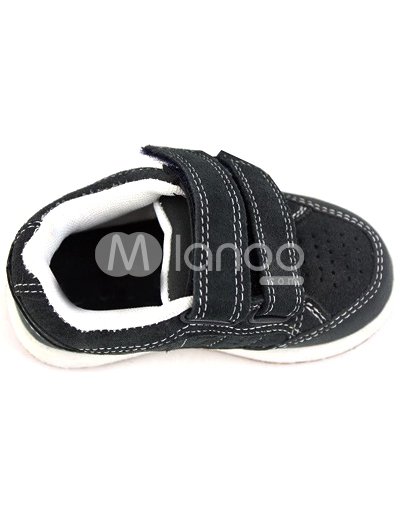 Baseball Shoes  Kids on Quality Black Nubuck Leather Elcro Kids Sports Shoes   Milanoo Com