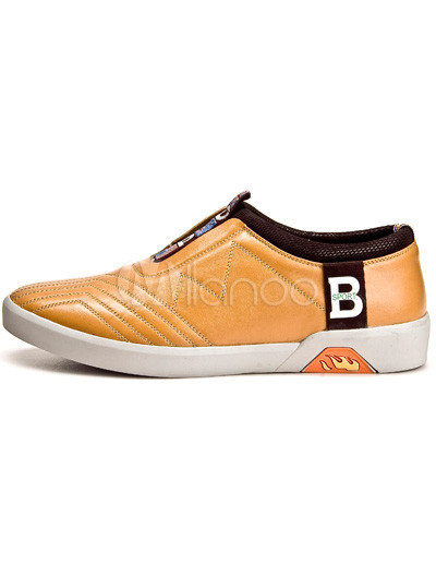 Casual Mens Fashion Shoes on Maple Leaf Yellow Cowhide And Pigskin Mens Casual Shoes   Milanoo Com