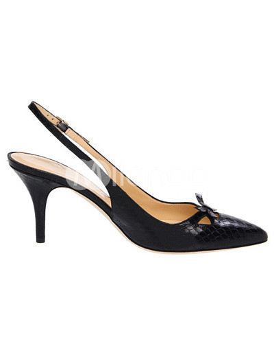 Boots  Heels on Black High Heel Pointed Toe Slingback Fashion Shoes   Milanoo Com