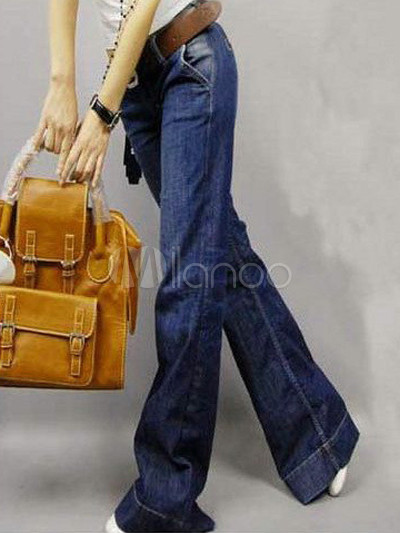 Fashionable Blue Wide-leg Jeans For Women. Hot Red Acrylic Spandex Fashionable Blue Wide-leg Jeans For Women. Hot Red Acrylic Spandex