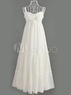 White Beach Dress on White Chiffon Spaghetti Womens Sandbeach Maxi Dress   Maxi Dress