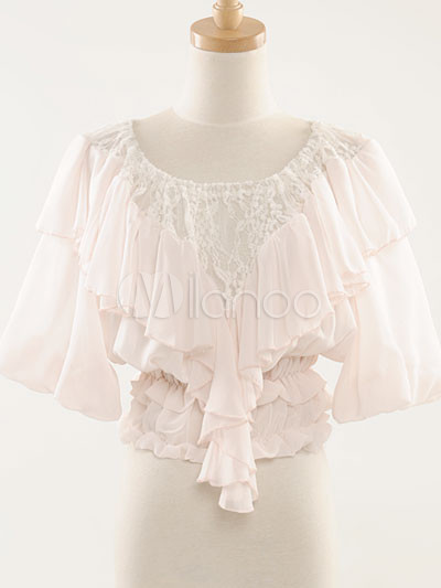 Korean Fashion Wholesale Singapore on Stylish White Gauze Cotton Lace Ruffle Ladies Tee Shirt   Milanoo Com