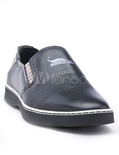 Mens Black Casual Shoes on Top Grade Black Cow Leather Mens Casual Shoes   Milanoo Com