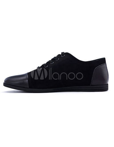 Mens Black Casual Shoes on Trendy Black Cow Leather Casual Shoes For Men   Milanoo Com