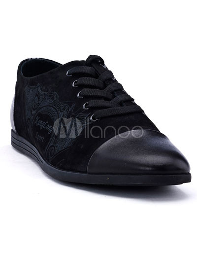 Wide Width Shoes   on Trendy Black Cow Leather Casual Shoes For Men   Milanoo Com