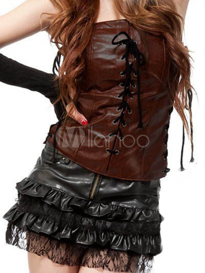 District 10 stylist... God help us West-Cowboy-Hot-Lady-Brown-Black-Leather-Polyester-Pole-Dancing-Skirt-Outfit-72349-1