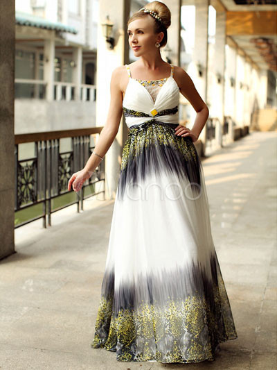 Special Silk Satin Dip Dye Beaded Ruched Sleeveless Floral Print Womens Evening Dress