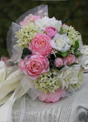 Amazing 25 20cm Pink And White Cloth Wedding Bouquets For Bride