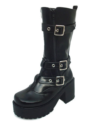 Gothic Black Lolita Boots Chunky Square Heels Platform Straps Buckles steampunk buy now online
