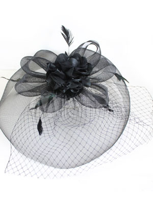Elegant Black Net Feather Velvet Flower Veil