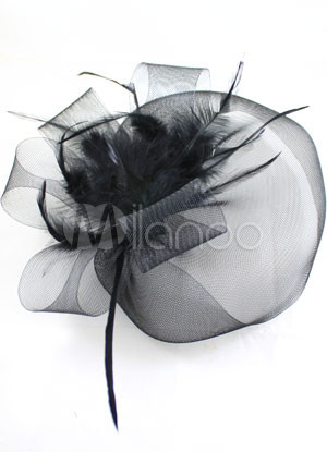 Elegant Black Net Feather Velvet Flower Veil