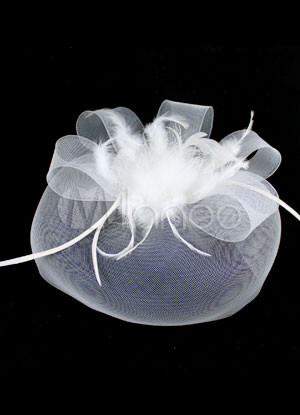 Fabulous White Ostrich Net Bridal Veil